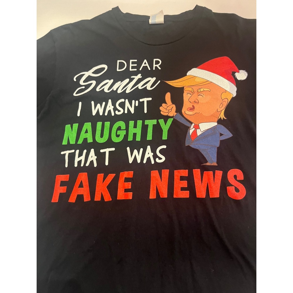 Port & Company Mens Donald Trump Fake News Christmas T-Shirt Black Large